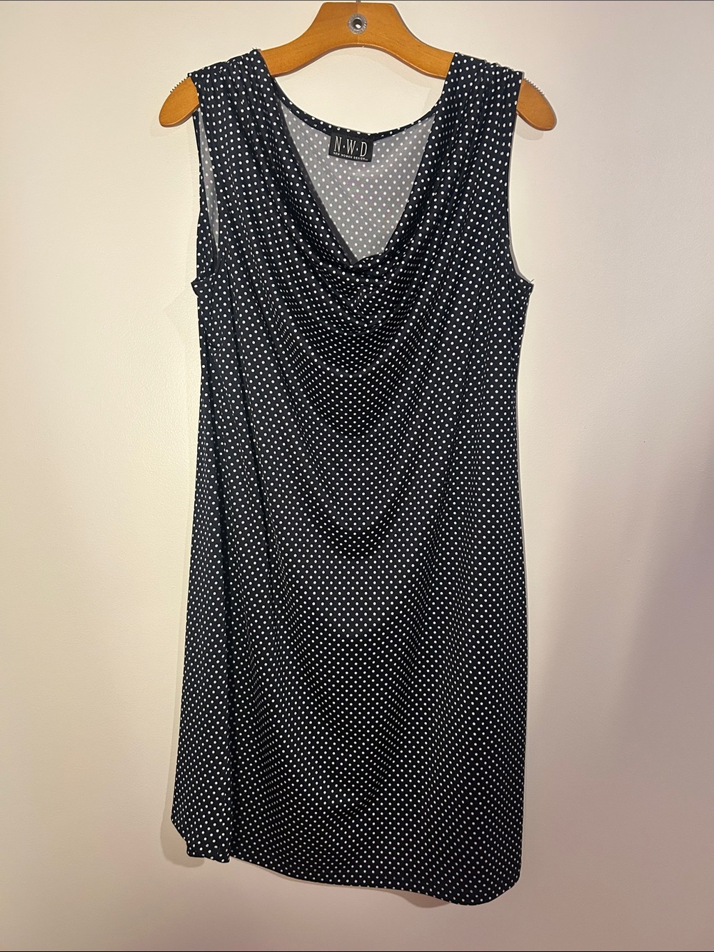 Vintage Sleeveless Black Polka Dot Cowl Neck Dress